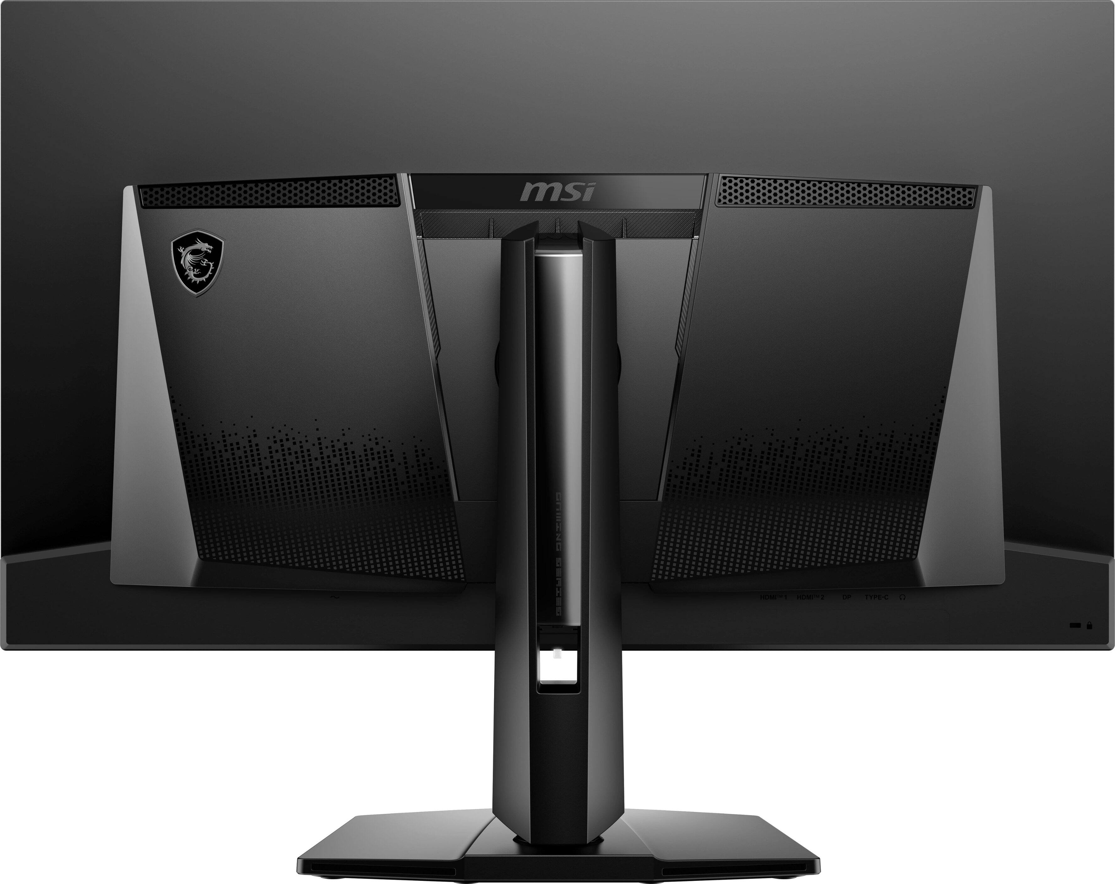 The image features a large MSI monitor sitting on a desk. The monitor has a sleek design and is likely used for gaming or other high-performance tasks. The desk appears to be well-organized, with the monitor being the main focus of the scene.