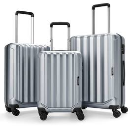 Costway - 3 PCS Hardside Luggage Set (20/24/28 Inch) with 8-Spinner Wheels, 3-Digital Lock - Gray
