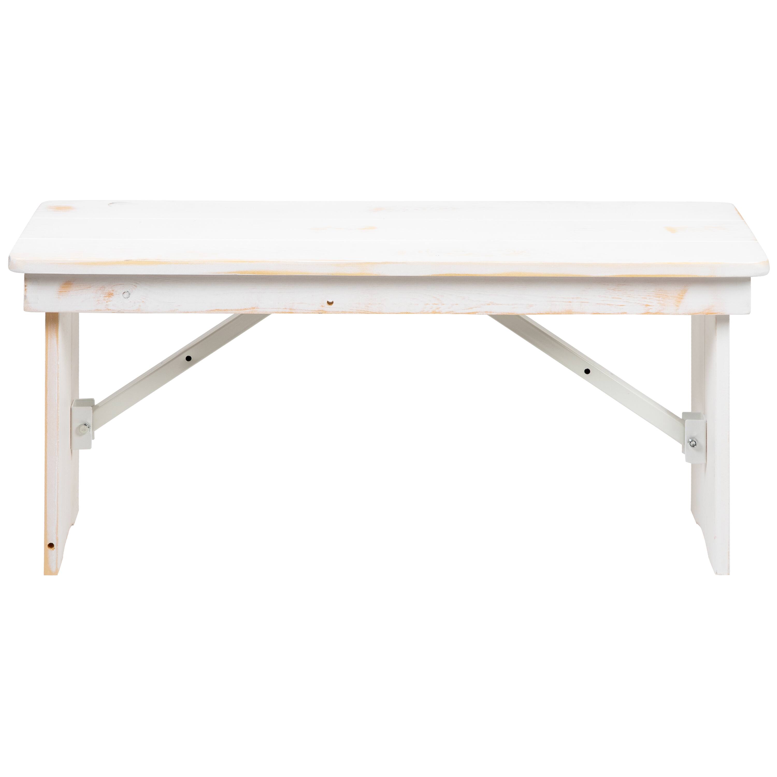 Alt View 6. Emma + Oliver - 40" x 12" Antique Rustic Solid Pine Folding Farm Bench - Portable Bench - Antique Rustic White.