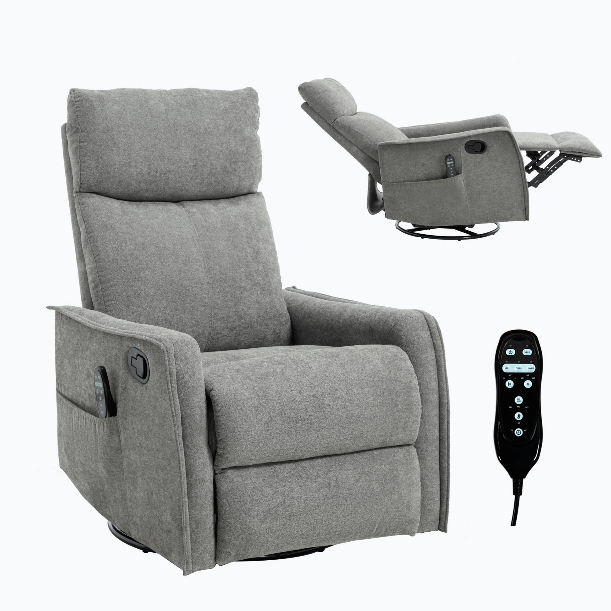 Alt View 10. GOODSILO - Fabric Recliner Chair with Heat Massage, Rocker, and Swivel Functionality for Ultimate Living Room Comfort - Grey.