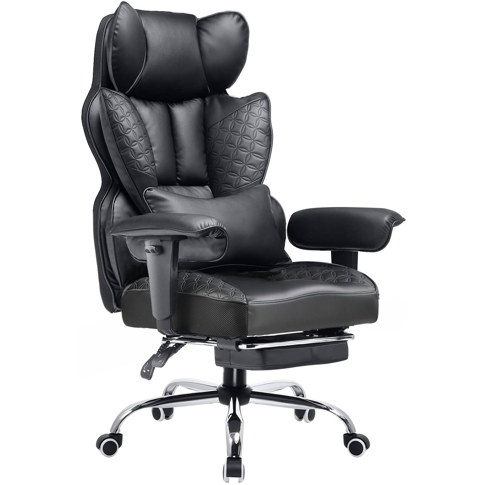 GTPlayer - Big and Tall Gaming Chair Wide Ergonomic Office Chair with Deluxe Embossing Leather Computer Chair - Black