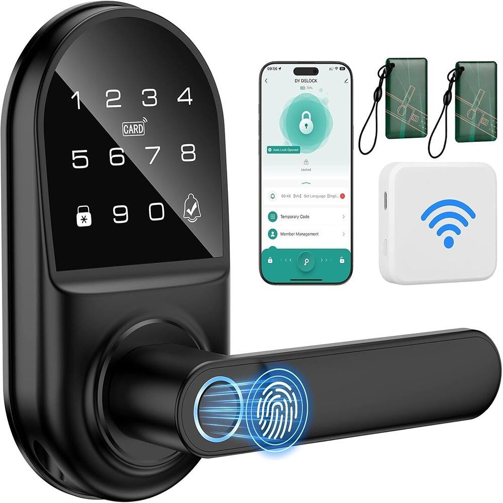 Schertz - An integrated doorbell, biometric door knob, fingerprint keyless entry digital lock - Black with gateway
