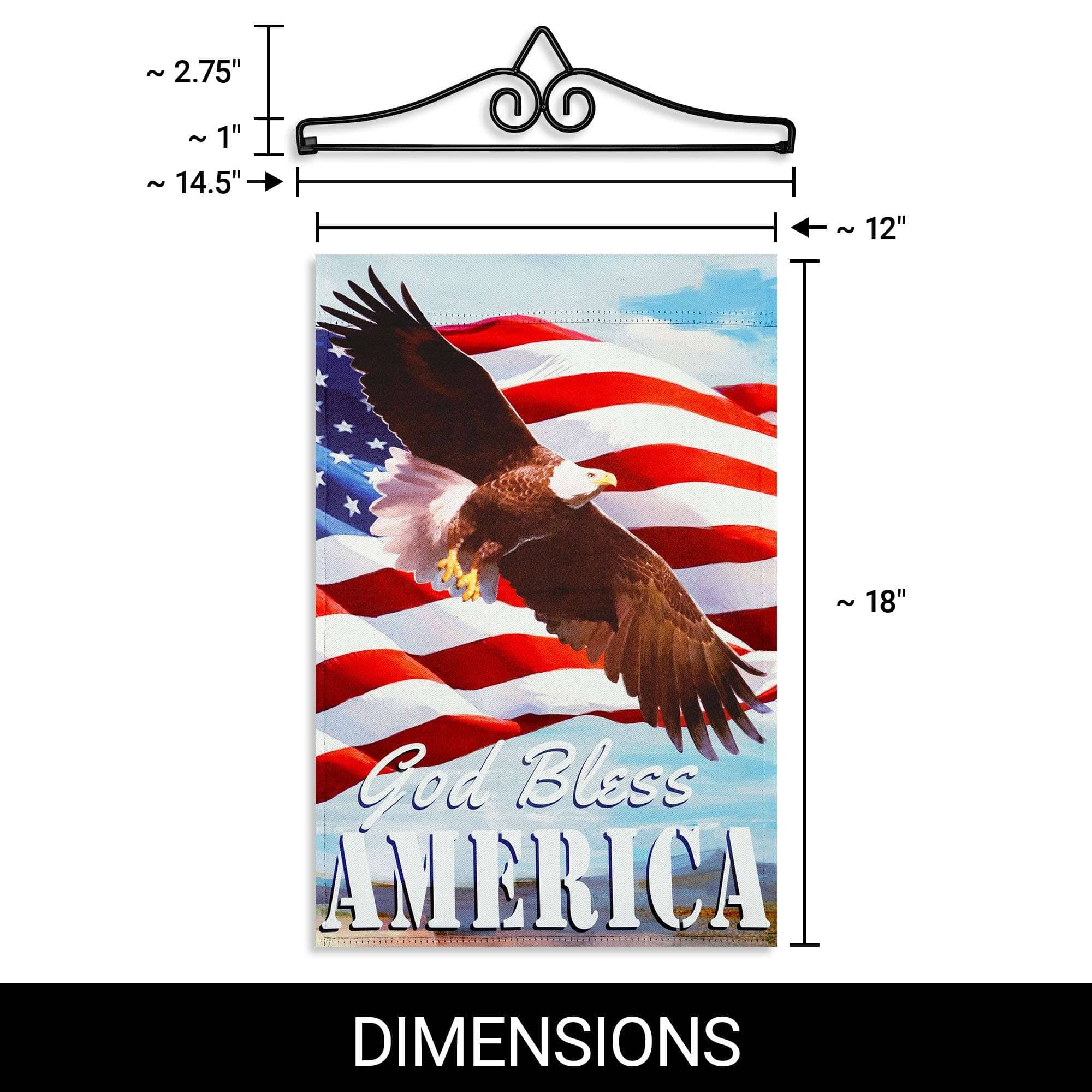 - ~2.75"
- ~1"
- ~14.5"
- ~12"
- ~18"

God Bless AMERICA

DIMENSIONS