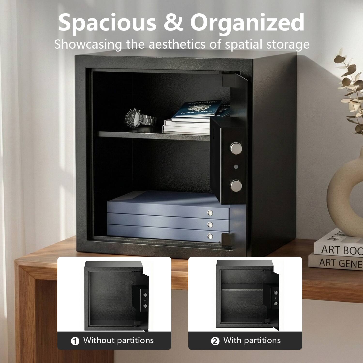 Spacious & Organized  
Showcasing the aesthetics of spatial storage  

1. Without partitions  
2. With partitions