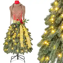 Costway - 5 FT Artificial Mannequin Tree with 248 Branch Tips 100 Warm White LED Lights - Green