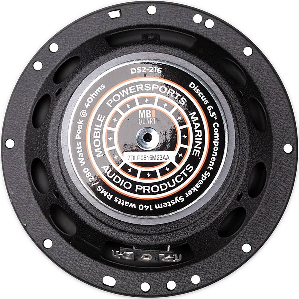 The text on the image reads: "DS2-216 40hms POWERSPORTS Discus @ MBI 6.5" QUART Peak MOBILE MARINE Watts 7DLP0515M23AA Component 280 AUDIO PRODUCTS RMS Speaker watts 140 System." This text is grouped and corrected as follows:
"DS2-216 40hms POWERSPORTS Discus @ MBI 6.5" QUART Peak MOBILE MARINE Watts 7DLP0515M23AA Component 280 AUDIO PRODUCTS RMS Speaker watts 140 System."