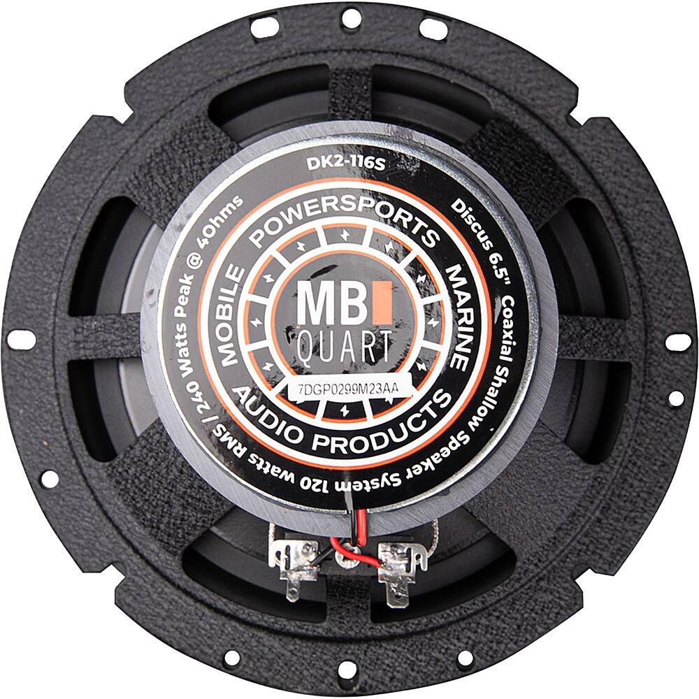 The text on the image reads: "DK2-116S 40hms POWERSPORTS Discus @ 6.5" Peak MOBILE MBI MARINE Watts QUART Coaxial 7DGP0299M23AA 240 AUDIO Products Speaker 120 System."
