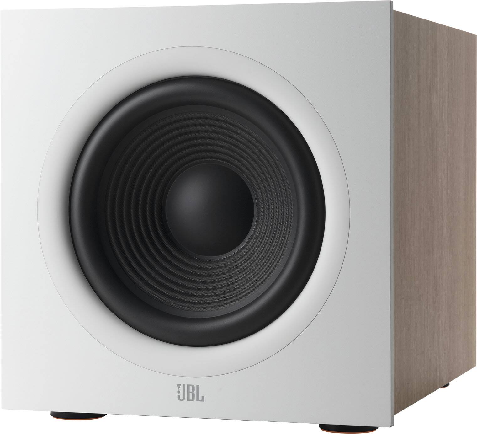 Angle. JBL - Stage 200P 10-Inch Powered Subwoofer - Latte.