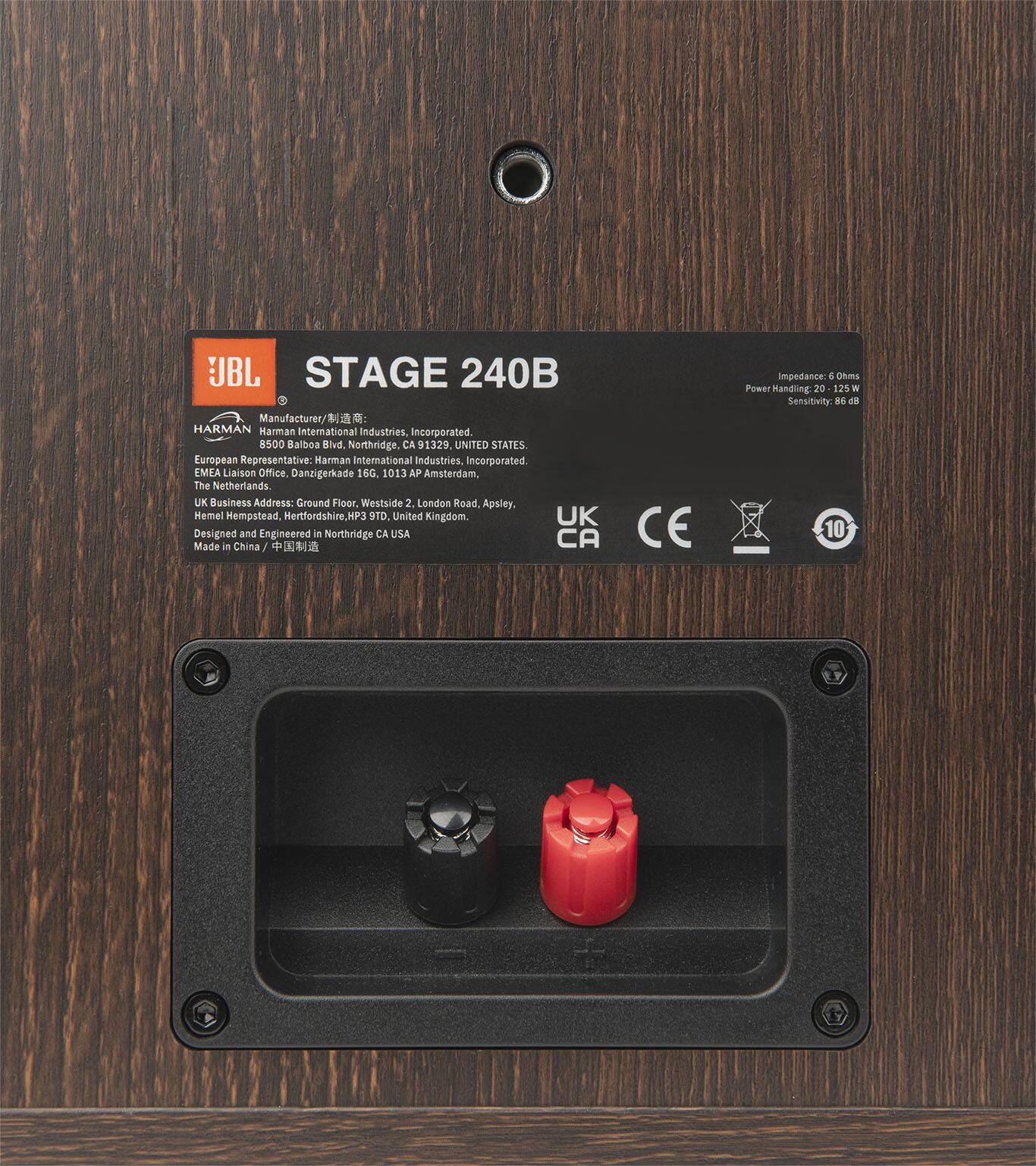 JBL Stage 240B Manufacturer: Harman International Industries Incorporated 8S00 Balboa Northridge, CA 91329 United States European Representative: Harman International Industries Incorporated LMIA Liaison Office Danzigerkade 160 1013 AP Amsterdam, The Netherlands UK Business Address: Ground Floor Westside 2, London Road, Apsley - Hemel Hempstead, Hertfordshire. HP1 9JD, United Kingdom Designed and Engineered in Northridge, CA, USA Made in China CE ingress protection: IP 67 100% waterproofing 2000V AC insulation resistance: 1000V AC Senaitivity: 10 A