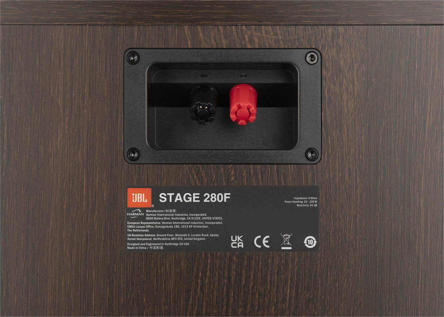 JBL Stage 280F Manufactured by Harman - Made in China - Part of JBL by HARMAN - Designed in the USA - Assembled in China - CE marked - Made in China - 100% Tested - JBL by HARMAN - Designed in the USA - Assembled in China - CE marked - Made in China - 100% Tested.