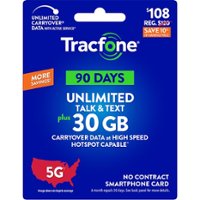Tracfone - $108 Unlimited Talk & Text plus 30GB of Data 90-Day - Prepaid Plan Card [Digital] - Front_Zoom