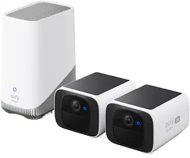 eufy - SoloCam S220, 2-Outdoor Wireless 2K Solar Powered Security Cameras with Homebase 3 - White