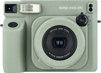 The text on the image reads "instax WIDE 400 SELF TIMER LENS INSTAX 95mm -w60 RANGE FOCUS."