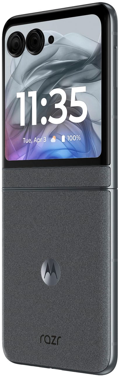 The text on the image reads "11:35 Tue, Apr 3 100% M razr".