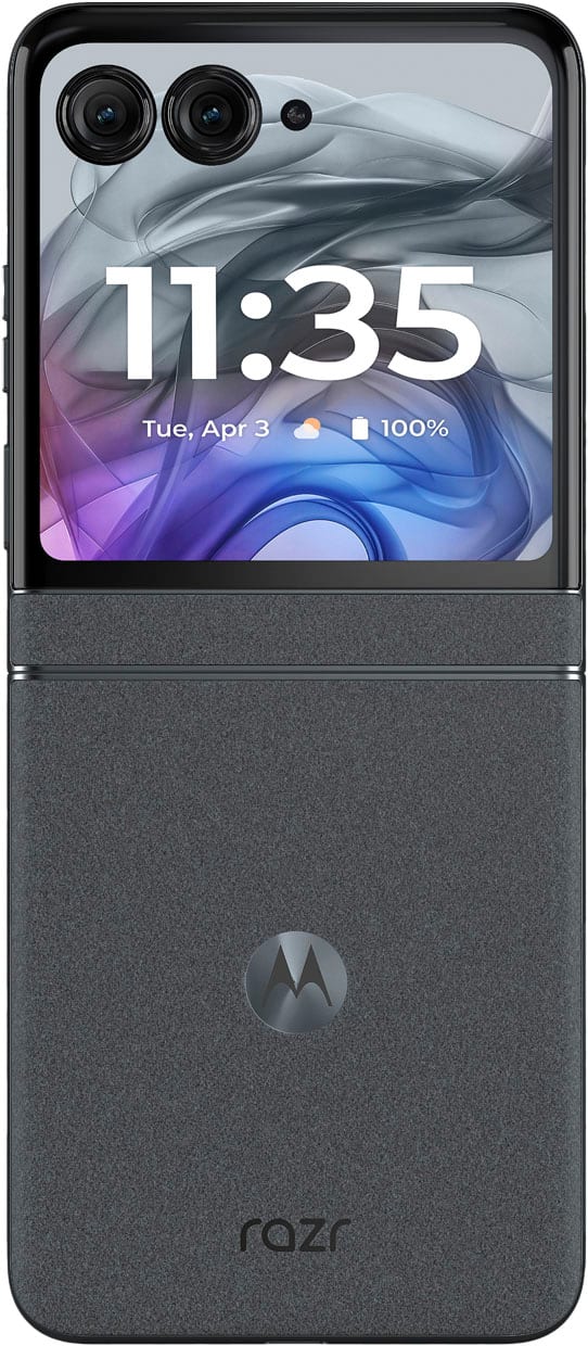 The text on the image reads: "11:35 Tue, Apr 3 100% M razr."