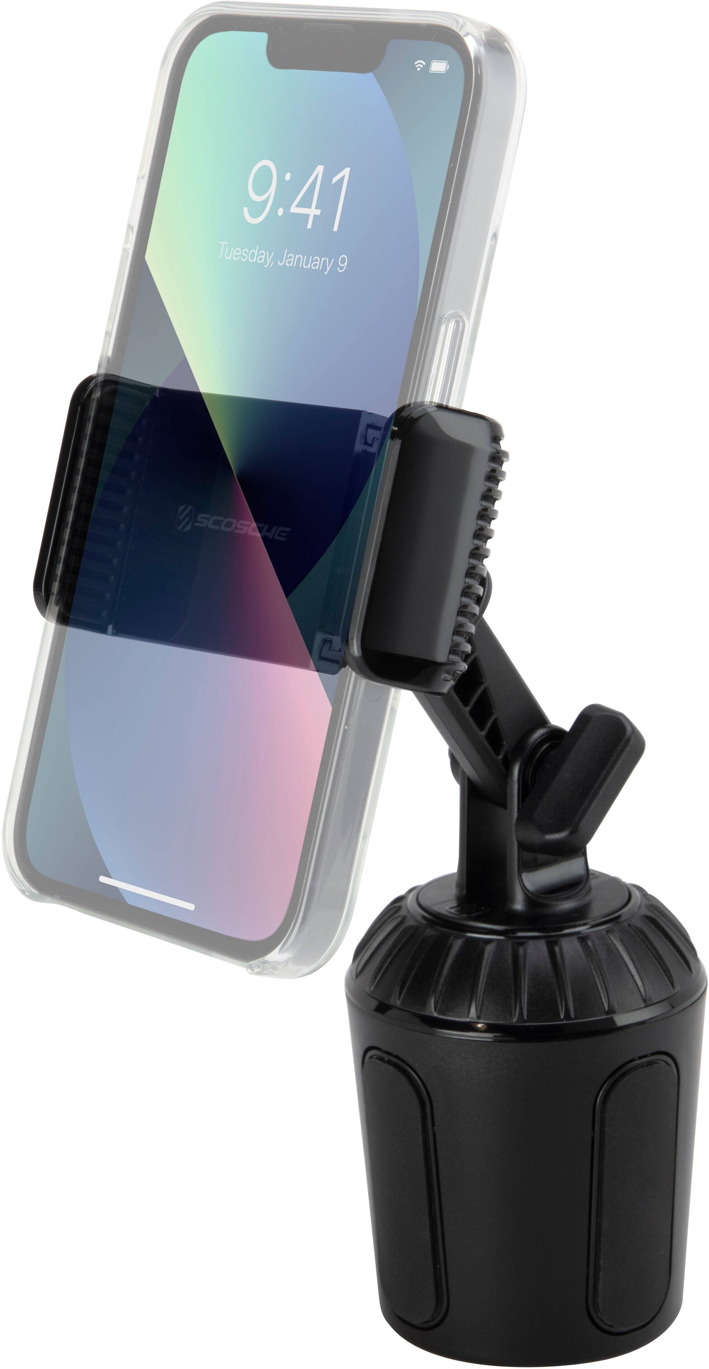 The image features a smartphone attached to a black stand, which is likely a car phone mount. The phone is positioned at an angle, possibly for easy viewing while driving. The time displayed on the phone is 9:41, and the date is January 9.