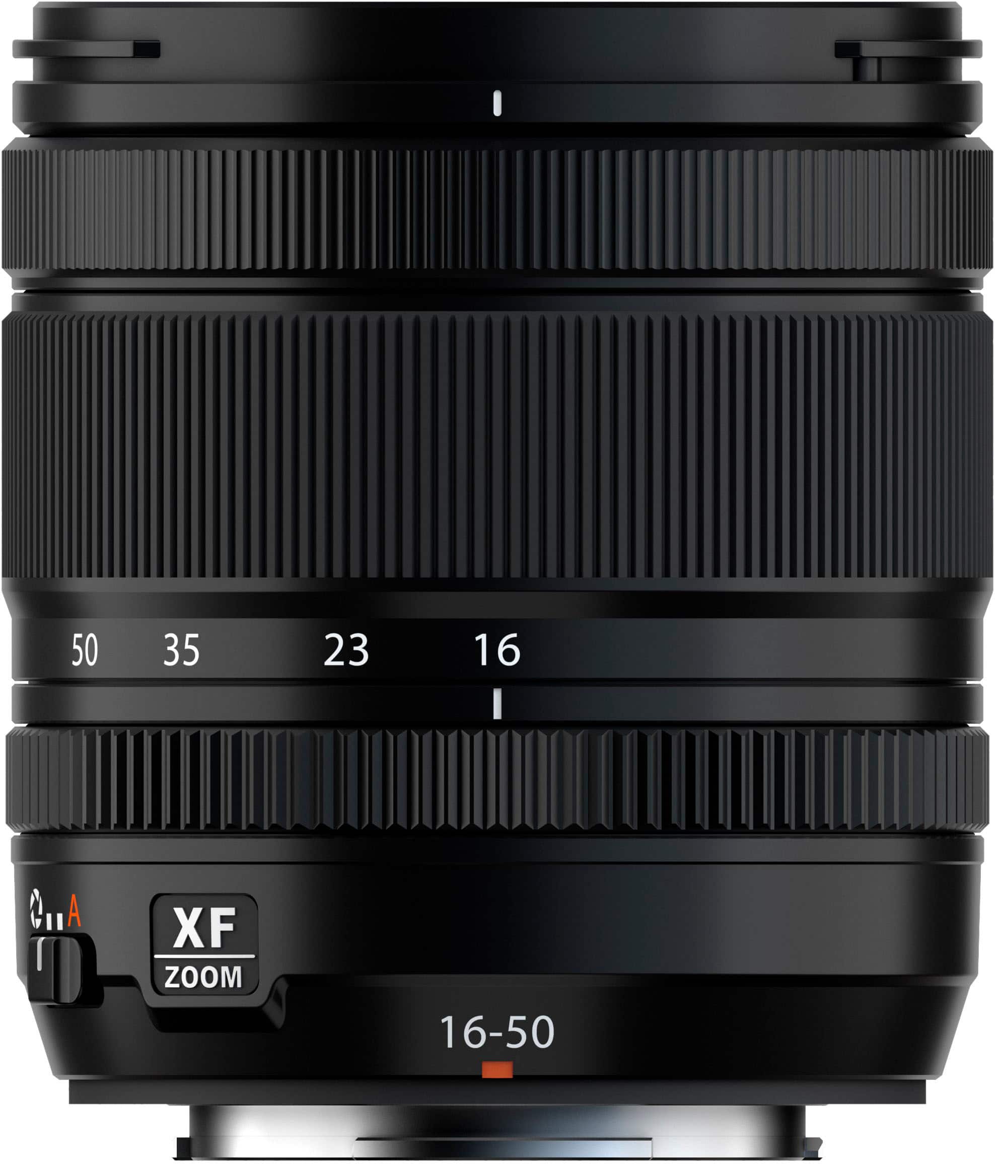 The image features a close-up of a zoom lens, which is a type of camera lens designed to provide a wide range of focal lengths. The lens is black and has a white background, allowing the viewer to focus on the lens itself. The lens is a zoom lens, which means it can adjust its focal length to capture different perspectives and distances.