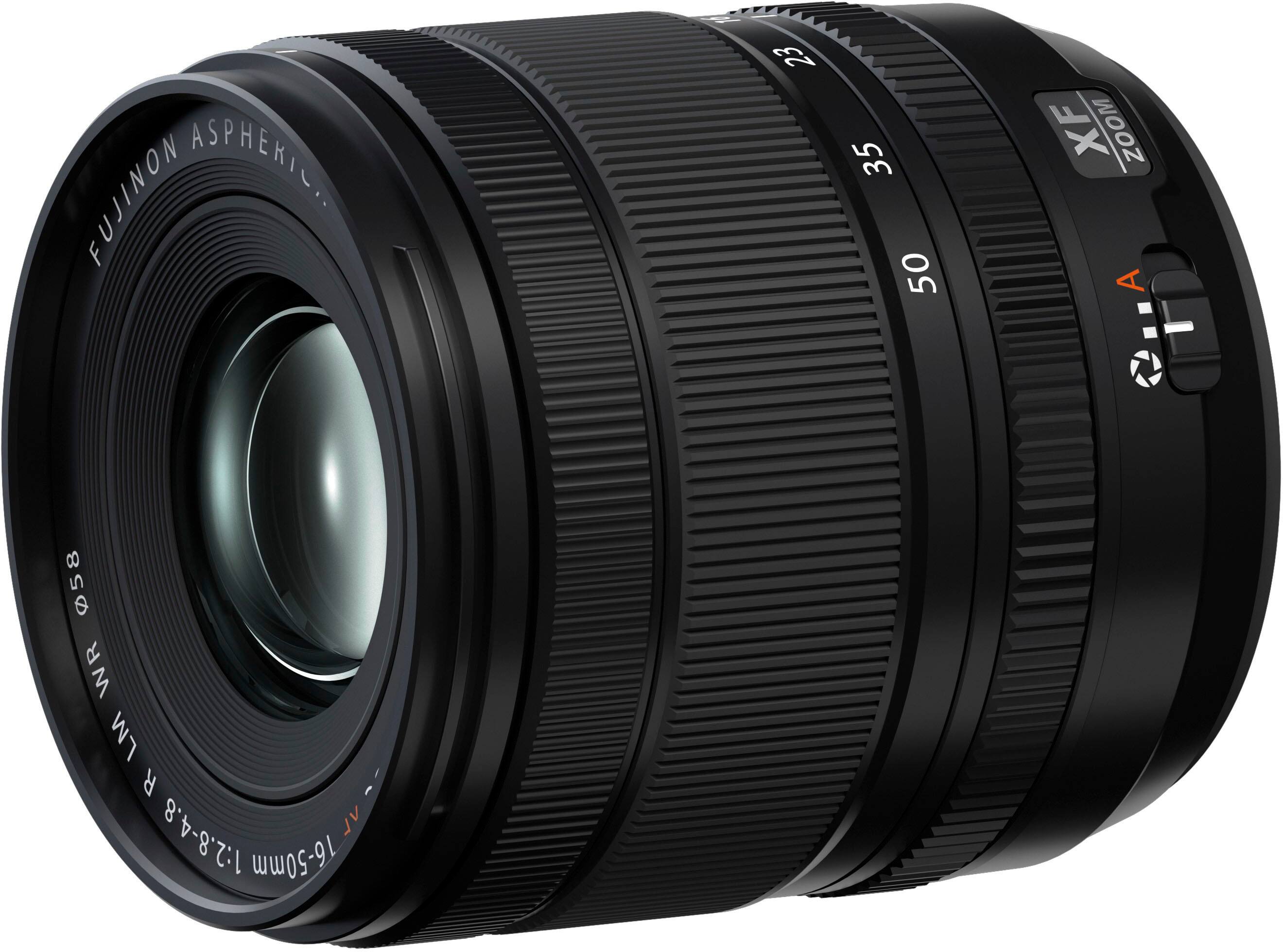 The image features a close-up of a Fujinon lens, which is a type of camera lens. The lens is described as a zoom lens, and it has a focal length of 58mm. The lens is designed for use with digital cameras and has a maximum aperture of 1:2.8-4.8. It is a wide-angle lens, suitable for capturing images with a wide field of view.