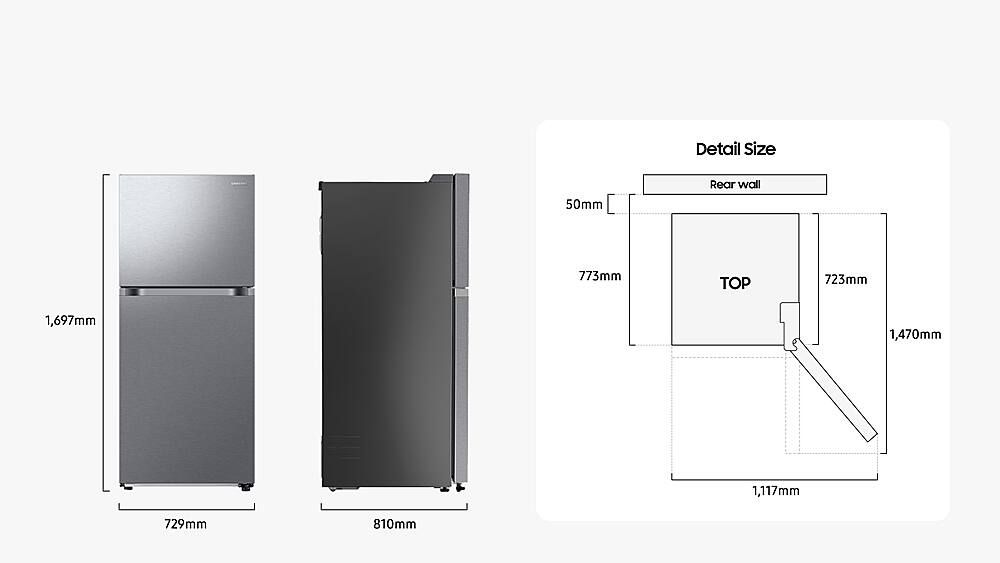 The text on the image reads: Detail Size Rear wall 50mm 773mm TOP 723mm 1,697mm 1,470mm 1,117mm 729mm 810mm.