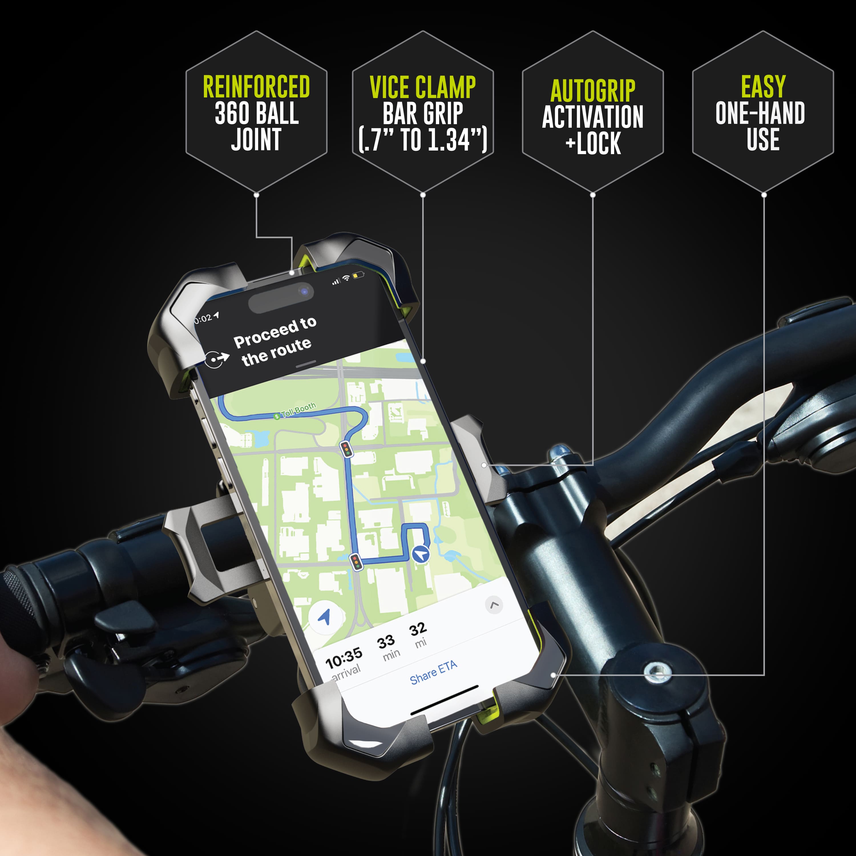 Alt View 16. Bracketron - HD X-Lock Handle Bar Mount for Most Cell Phones - Black.