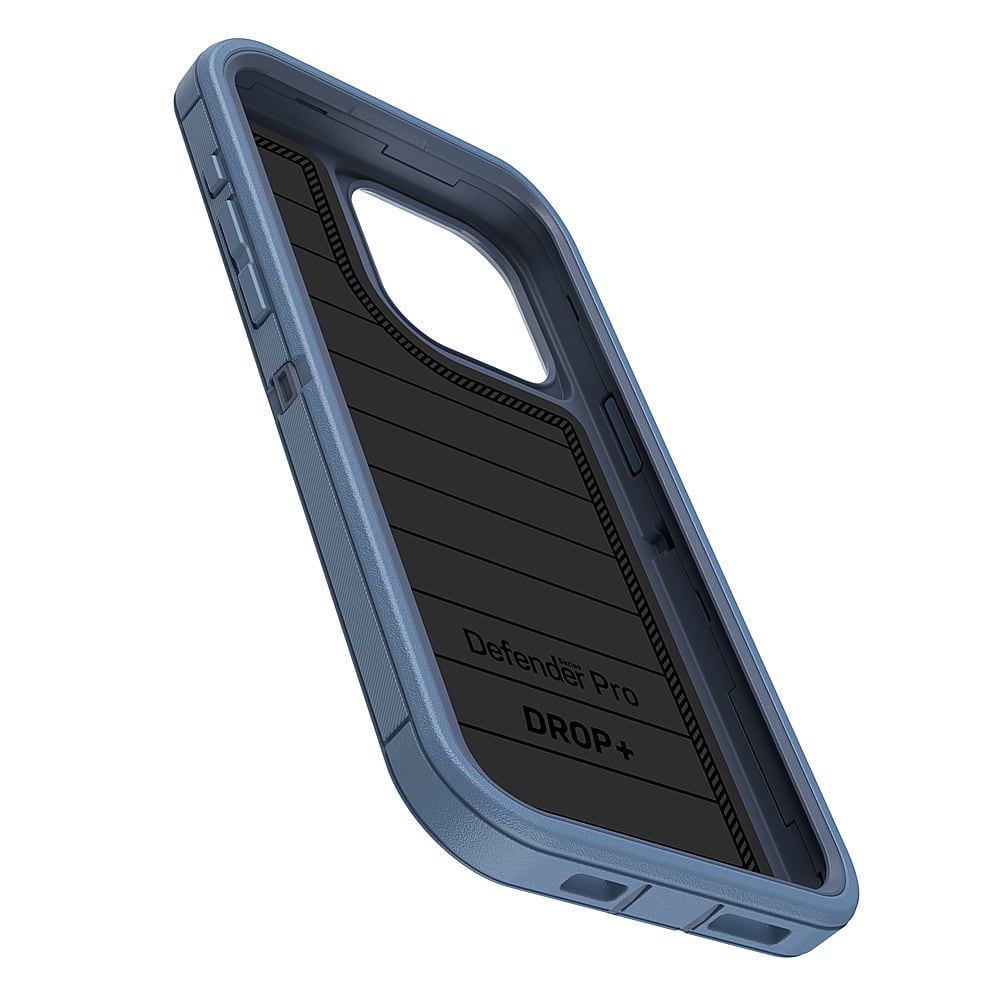 The image features a blue and black cell phone case, which is designed to protect the phone from drops and impacts. The case is made of durable materials and has a sturdy design to ensure the safety of the phone. The case is also equipped with a built-in screen protector, which further enhances the protection of the phone. The case is available in different colors, including blue and black, to suit individual preferences.