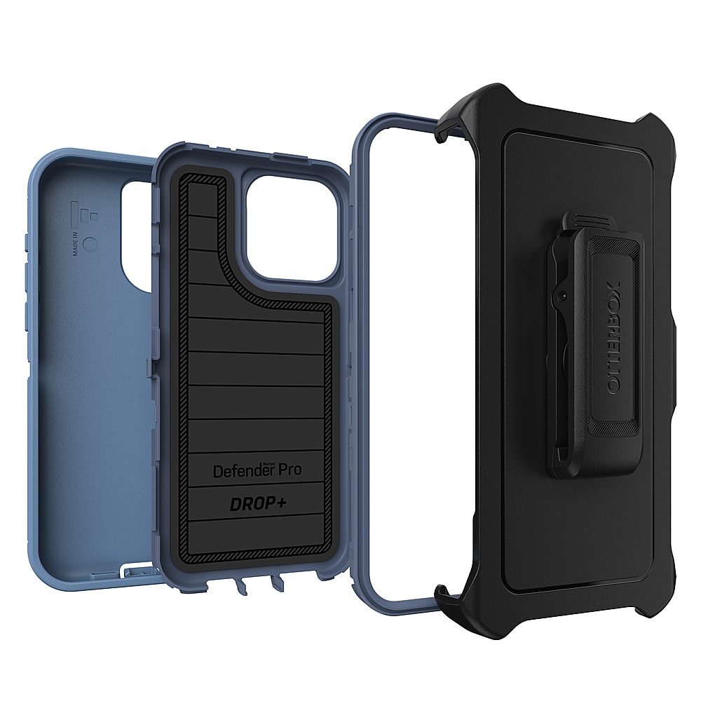 The image features a blue and black case for a cell phone. The case is designed to protect the phone from drops and impacts. The case is made of durable material and has a sleek design. The case is available in different colors, including blue and black. The case is designed to fit various phone models and provides a secure fit for the device. The case is easy to install and remove, making it a convenient option for phone protection.