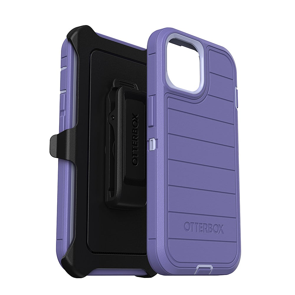 The image features a purple Otterbox case for an iPhone. The case is designed to protect the phone from scratches and drops, and it has a sleek, modern appearance. The case is shown in a close-up view, highlighting its color and design. The Otterbox brand is prominently displayed on the case, indicating its quality and durability.