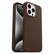 The image features a brown Otterbox case for an iPhone. The case is designed to protect the phone from scratches and drops, and it has a sleek and durable leather-like appearance. The case is currently covering a silver iPhone, which is placed inside the case.