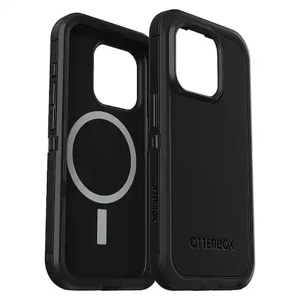The image features a black Otterbox case for a cell phone. The case is designed to protect the phone from drops and impacts, and it has a sleek, modern appearance. The case is made of durable materials and provides a secure fit for the phone. The Otterbox brand is known for its high-quality cases, and this particular case is no exception.
