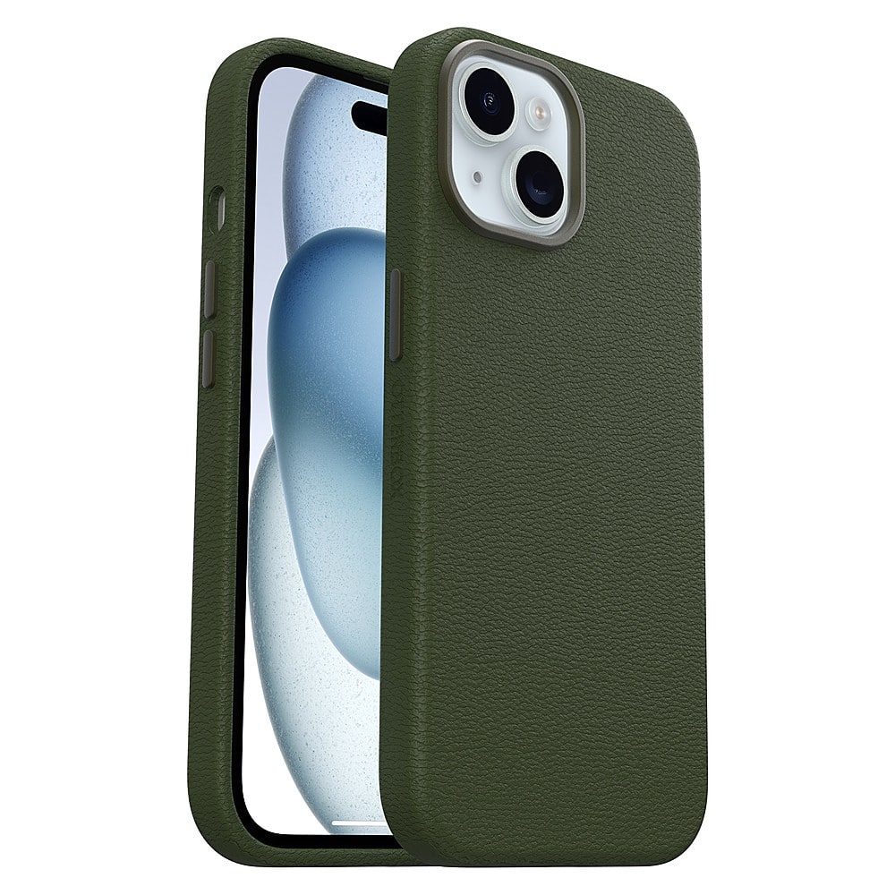 Front. OtterBox - Symmetry Cactus Leather MagSafe Case for Apple iPhone 15 - Cactus Grove.