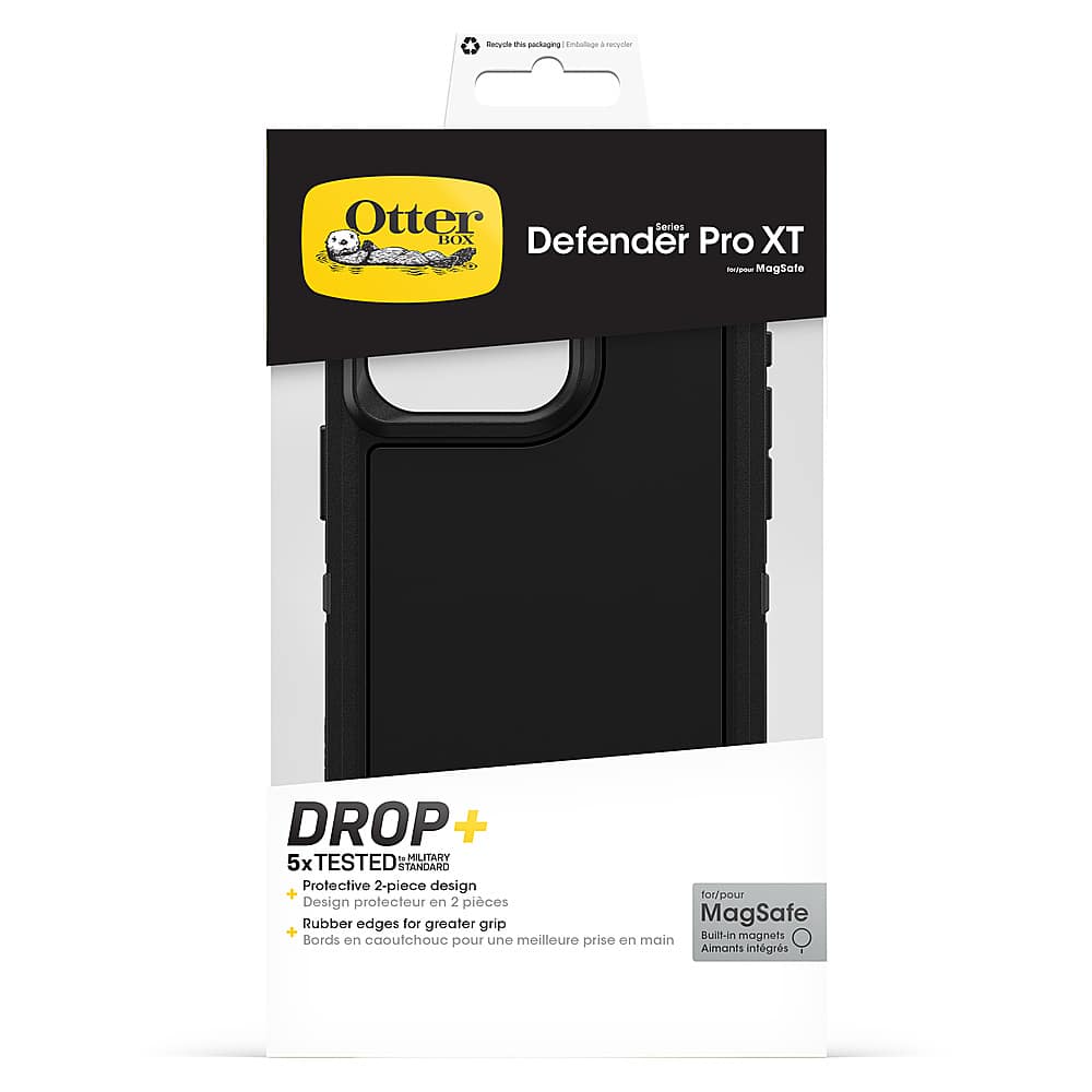 The Otterbox Defender Pro XT case is designed to protect your iPhone 14 Pro Max from drops and impacts. The case features a 2-piece design with rubber edges for better grip, and it is tested to meet military standards for protection. The case also includes a built-in MagSafe feature, allowing you to easily attach and detach your phone from the case. The Defender Pro XT case is available in black and is compatible with the iPhone 14 Pro Max.