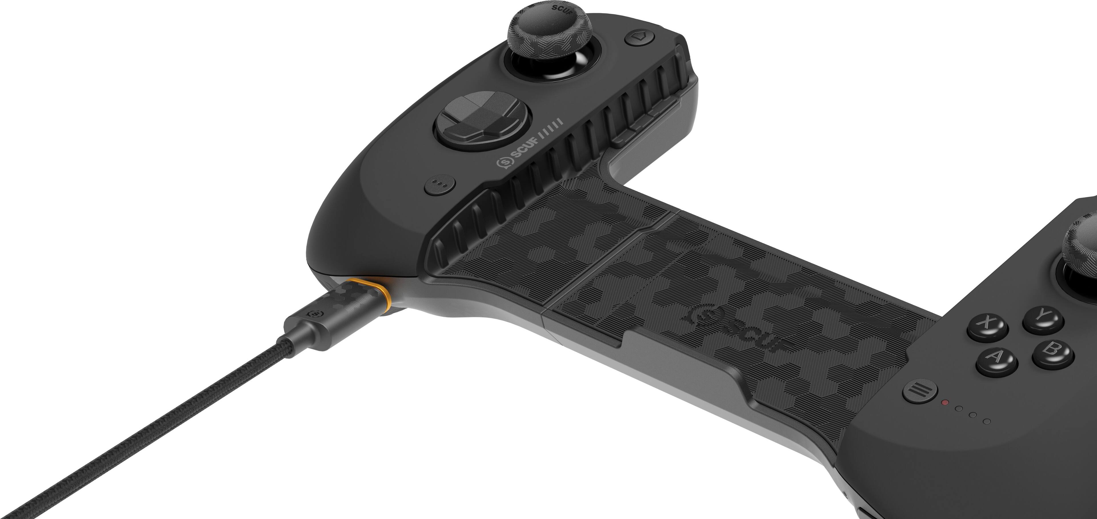 I. II. SCUF 5 controller with a black and camouflage design.