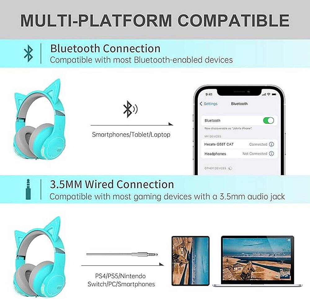MULTI-PLATFORM COMPATIBLE: Bluetooth Connection - Compatible with most Bluetooth-enabled devices. 3.5MM Wired Connection - Compatible with most gaming devices with a 3.5mm audio jack (PS4/PS5/Nintendo Switch/PC/Smartphones).