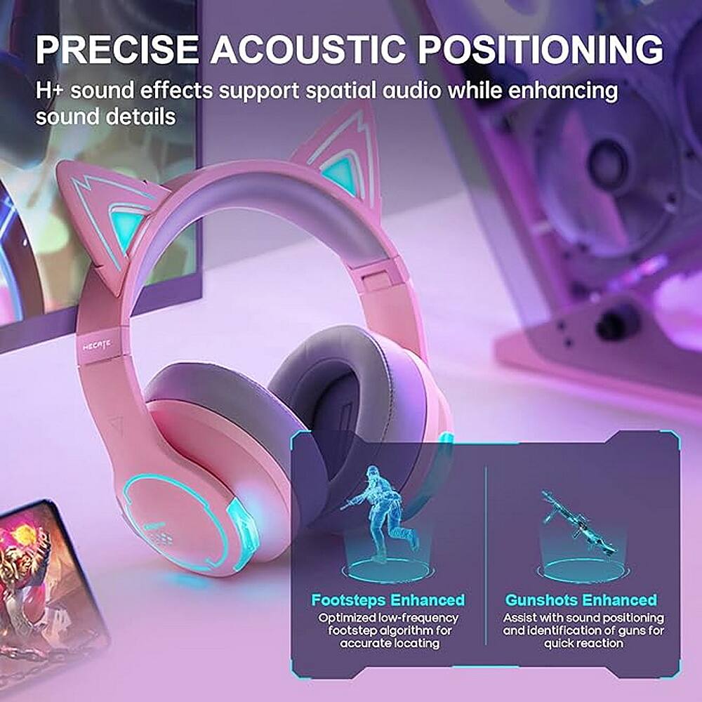 PRECISE ACOUSTIC POSITIONING: H+ sound effects support spatial audio while enhancing sound details. Hekate headphones feature footstep enhancement, gunshot enhancement, optimized low-frequency, and assist with sound positioning footstep algorithm for accurate locating and identification of guns for quick reaction.