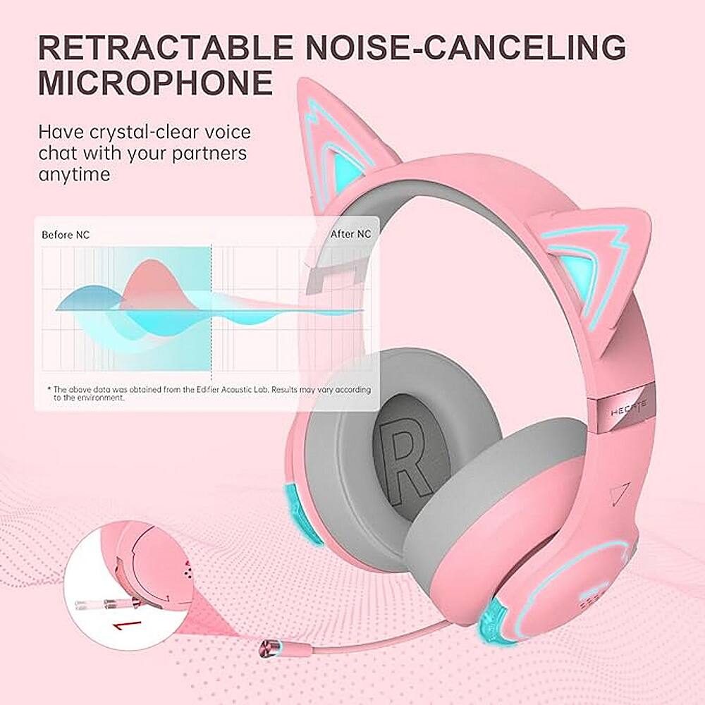 RETRACTABLE NOISE-CANCELING MICROPHONE: Have crystal-clear voice chat with your partners anytime. Before NC After NC. The above data was obtained from the Edifier Acoustic Lob. Results may vary according to the environment.