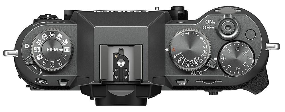 The image features a black digital camera with a large display screen. The display screen shows the camera's settings, including the film standard, which is set to "FS1." The camera has a dial with various settings, such as "ON," "OFF," and "AUTO." The camera also has a timer function, which can be set to 1, 2, or 3 seconds. Additionally, the camera has a focus setting, which can be adjusted to suit the user's needs. The camera is designed to capture high-quality images and is suitable for various photography scenarios.
