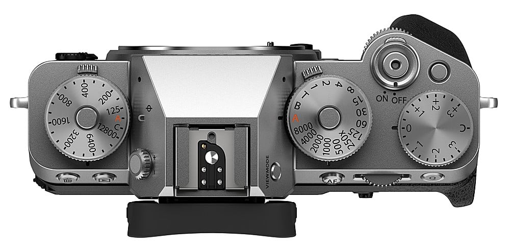 The image features a close-up of a camera with a dial, which has the numbers 400, 200, 800, 125, and 4000 on it. The dial is surrounded by other numbers, including 125, 200, 800, 125, 2000, 1000, 500, 1, 2, and 3. The camera also has a view mode dial, which is labeled with the letters "AF" and "O."