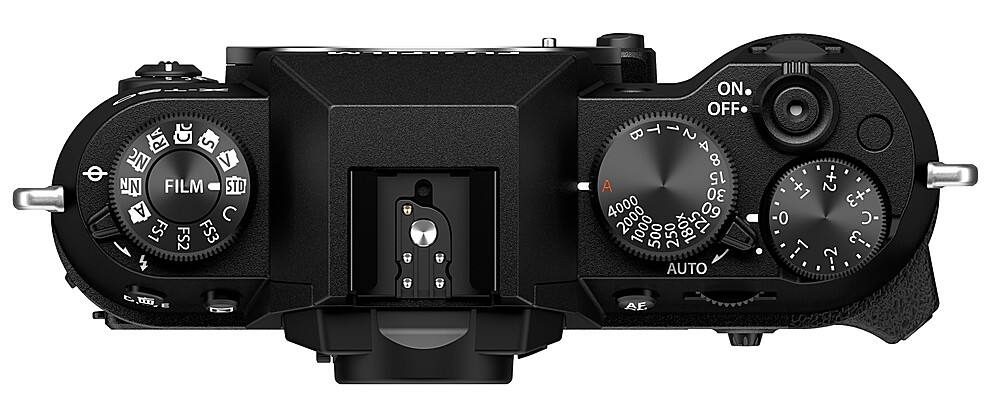 The image features a black digital camera with a large "ON" button on the top. The camera has a variety of settings, including a film standard, aperture, shutter speed, and ISO. The camera also has a timer function and an auto mode, as well as a manual mode with options for aperture, shutter speed, and ISO. The camera is designed to be used in various lighting conditions, with settings for low light, normal light, and high light. The camera also has a focus mode, which allows the user to adjust the focus for different shooting situations.