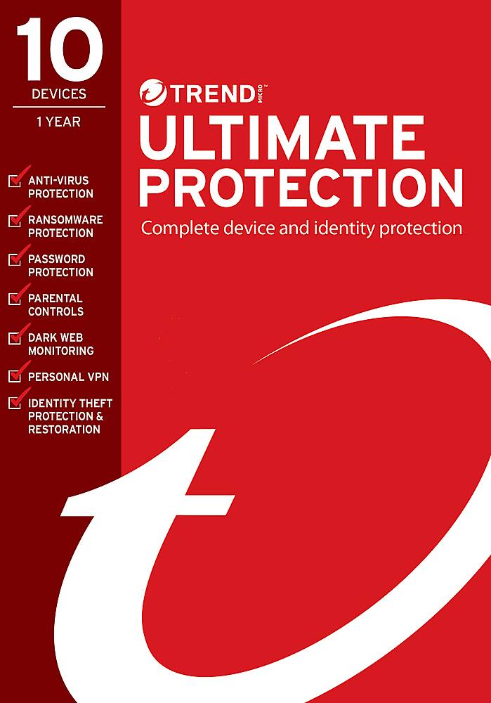 10 DEVICES TREND MICRO 1 YEAR ULTIMATE ANTI-VIRUS PROTECTION: Complete device and identity protection, including ransomware protection, password protection, parental controls, dark web monitoring, personal VPN, identity theft protection, and restoration.