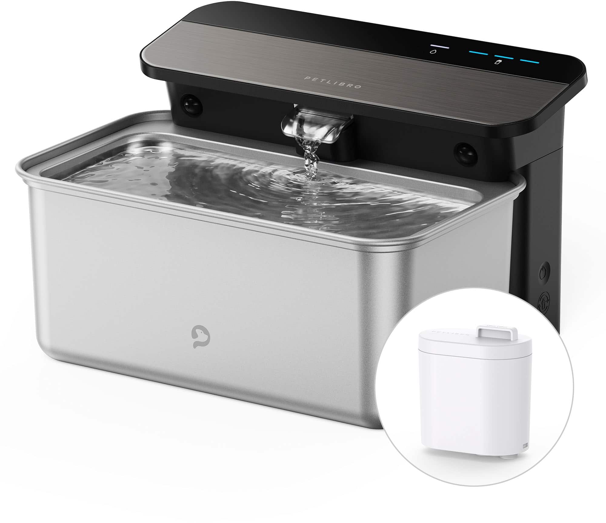 Front. PETLIBRO - Glacier Ultrafiltration Stainless Steel Pet Water Fountain with Replacement Filter Bundle - Black.