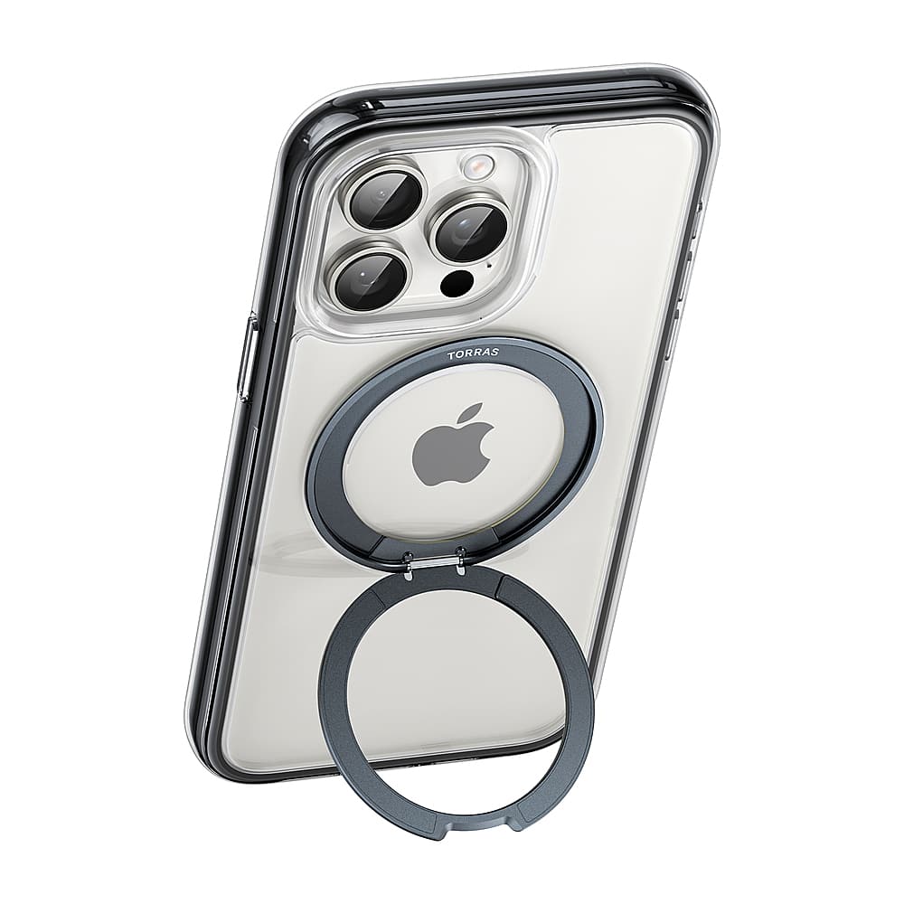 Angle. TORRAS - UPRO Ostand SSR AirBounce Case iPhone15 Pro Max - Clear Black.