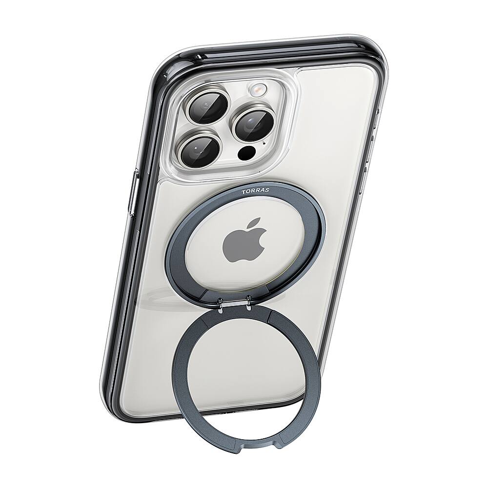 Angle. TORRAS - UPRO Ostand SSR AirBounce Case iPhone15 Pro Max - Clear Black.