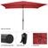 The image features a red umbrella with a pole and six steel ribs. The umbrella is open and ready to use. The base is not included, and the umbrella has a 1.5" diameter steel pole. The umbrella is easy to crank up and provides protection from the elements.