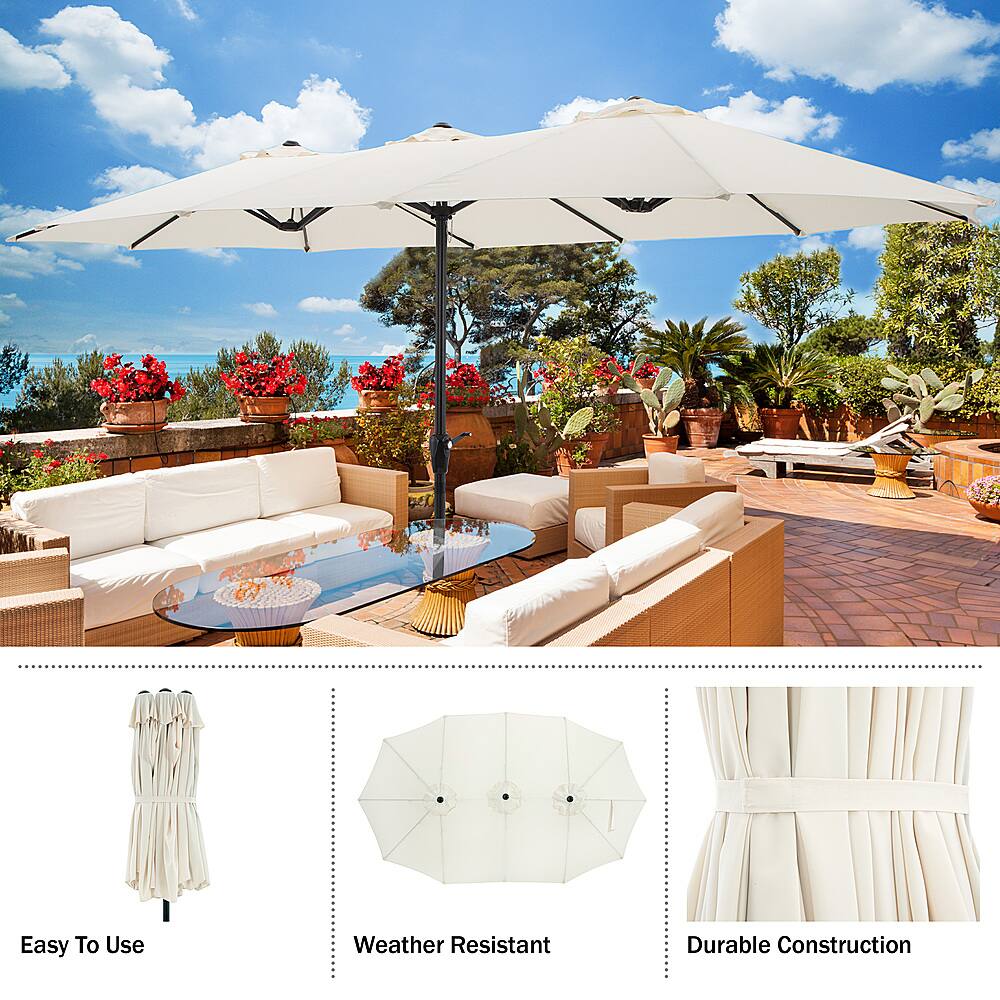 Pure Garden 15Ft Double Patio Umbrella Beige 50LG1283 Best Buy