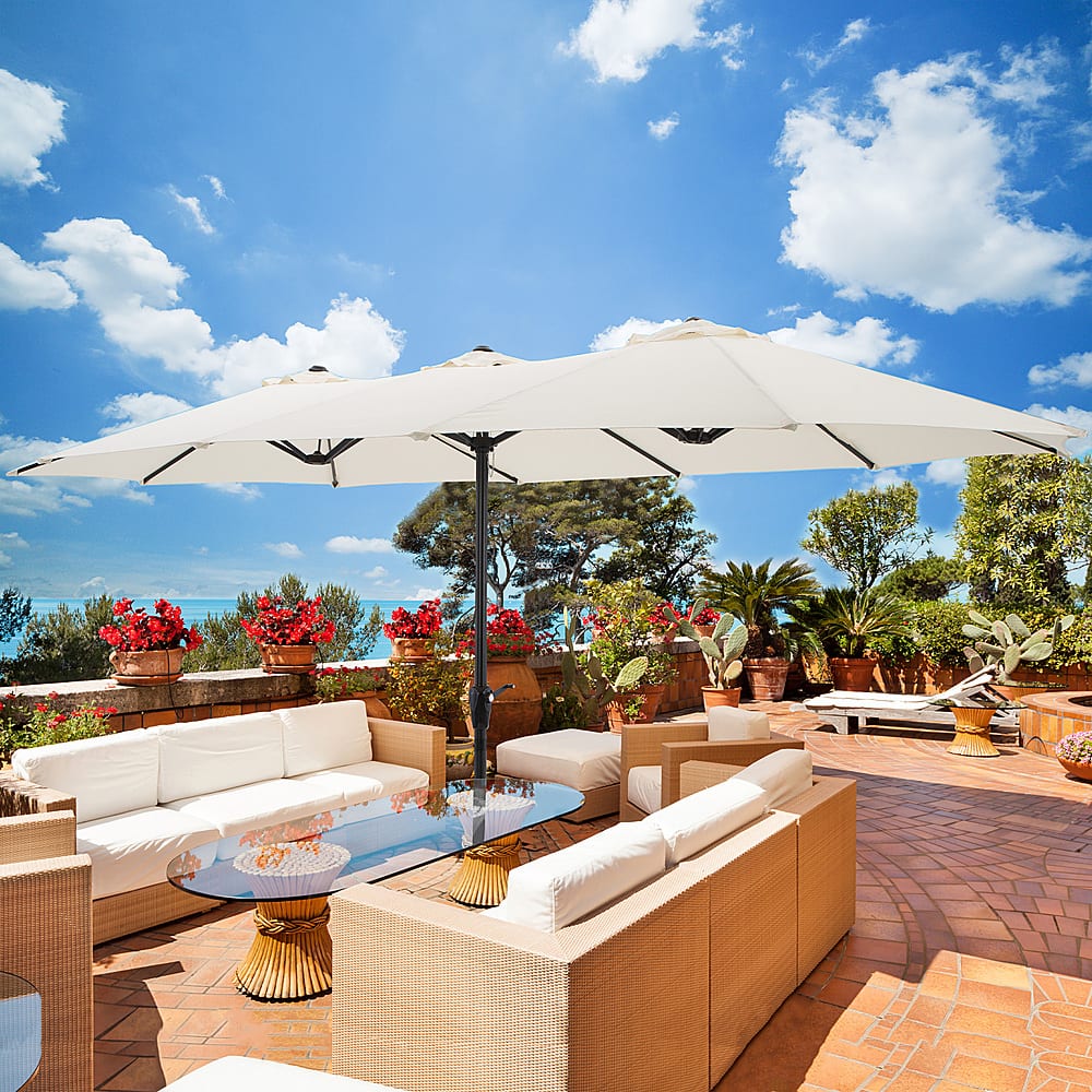 Pure Garden 15Ft Double Patio Umbrella Beige 50LG1283 Best Buy