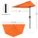 The image features an orange umbrella that is 9 feet wide. The pole diameter is 1.5 inches, and the umbrella is 52 inches in length.