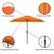 The image features a large orange umbrella with a vented canopy, heavy-duty fabric, and five supporting steel ribs. The umbrella is easy to open and close with a crank mechanism.
