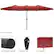 The image features a red umbrella with a steel pole and twelve steel ribs. The umbrella is open and ready for use. The base is not included, and the pole has a diameter of 1.9 inches. The umbrella is easy to crank up and down, making it a convenient and functional outdoor accessory.