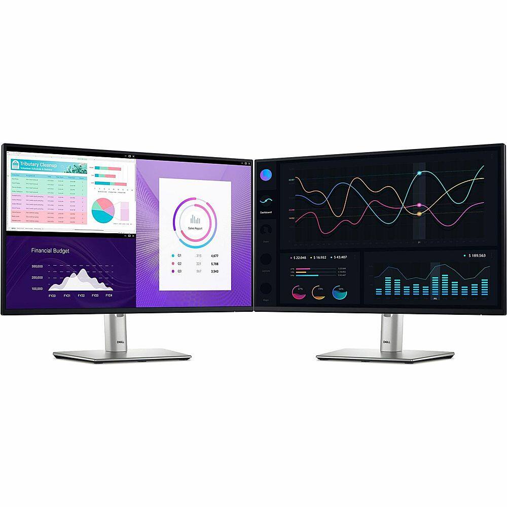 The image features two computer monitors side by side, displaying various graphs and data. The largest text on the screens reads "Tributary Cleanup." The following text is cleaned up to read "Financial Budget." The screens also show a financial budget, with the numbers 1798 and 180563 visible.