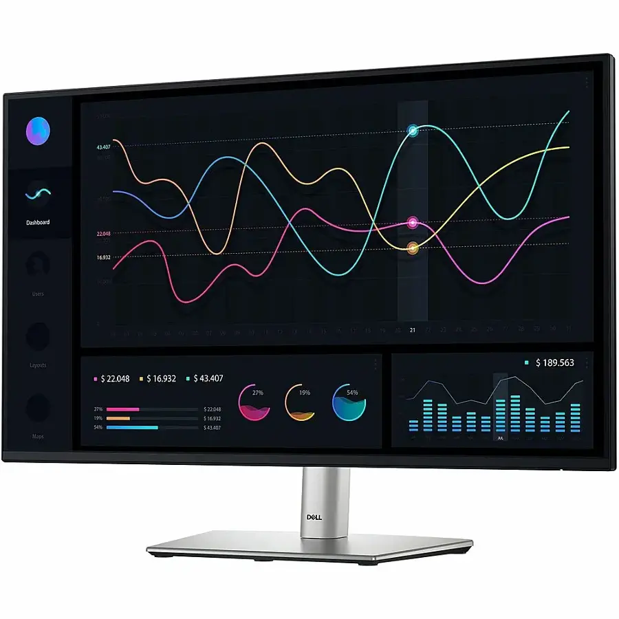 The image features a large computer monitor displaying various graphs and data. The largest text on the screen reads "Dwhboard." The monitor is placed on a desk, and the graphs and data are displayed in a clear and organized manner. The monitor is likely used for analyzing and visualizing data, such as financial or business information.